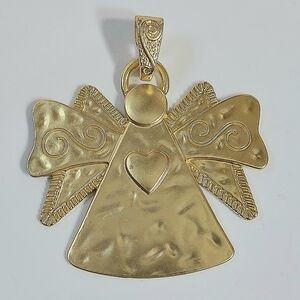 Large Gold Guardian Angel Necklace Pendant
